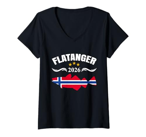 Damen Dorsch Angeln Nordnorwegen Flatanger Norwegen Angeltour 2026 T-Shirt mit V-Ausschnitt Damen Dorsch Angeln Nordnorwegen Flatanger Norwegen Angeltour 2026 T-Shirt mit V-Ausschnitt von Angeltour Norwegen 2026 & Flatanger Angeln