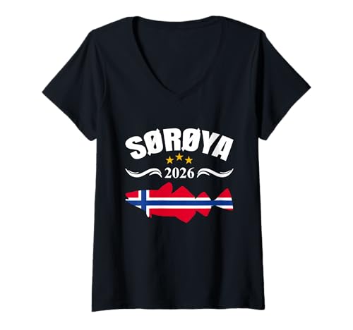 Damen Dorsch Angeln Nordnorwegen Angeltour 2026 Soroya Norwegen T-Shirt mit V-Ausschnitt von Angeltour Norwegen 2026 & Soroya Angeln