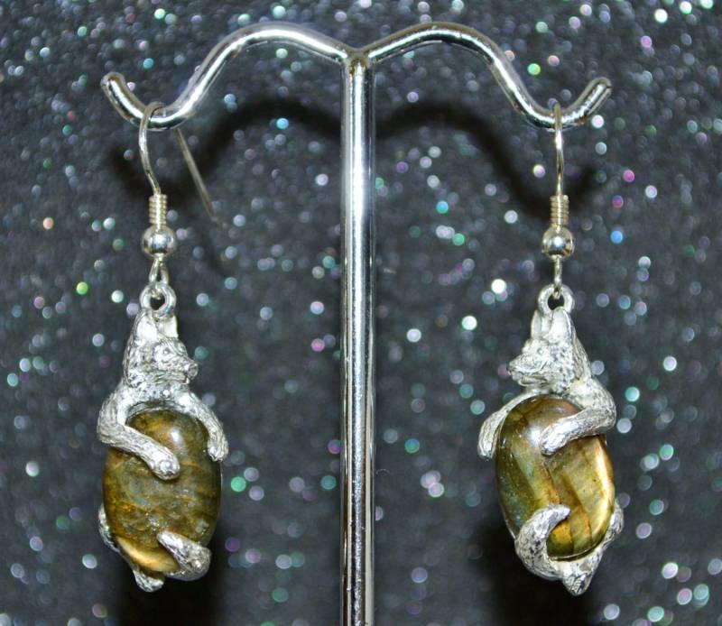 Cast Dimensional Sterling Silber Wolf Ohrringe - Wählen Sie Einen Edelstein Echte 14 X 10 Mm Steine, Nicht Vergoldet, Kein Nickel Und Hypoallergen von AngelwearCreations