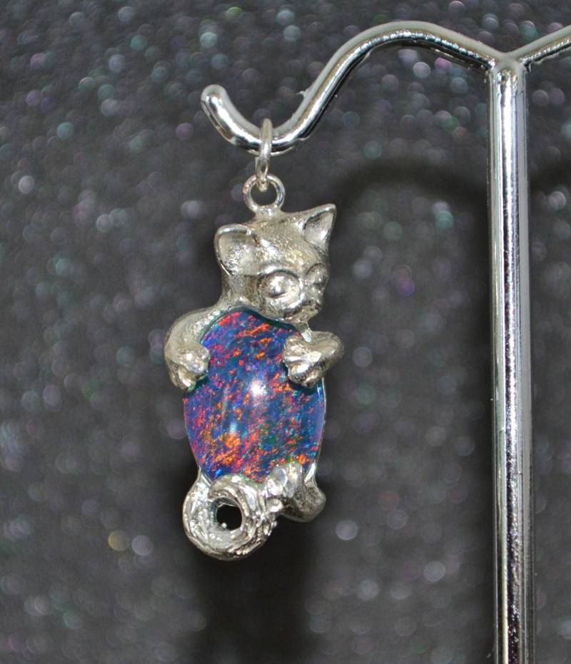 "Gegossene Dimensional "Happy Cat" Anhänger - Edelstein Nach Wahl" Silber, Echte Edelsteine 14 X 10 Mm, Nicht Vergoldet, Nickelfrei Und von AngelwearCreations