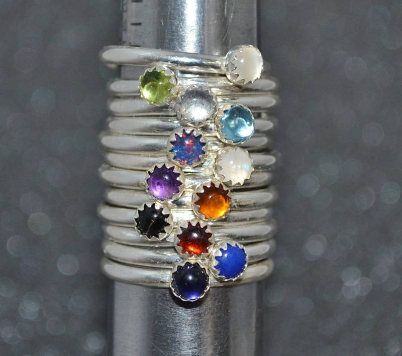 Sterling Silber 4 Mm Echter Stein Cabochon Stapelring - Wähle Einen Edelstein Nickelfrei Und Hypoallergen von AngelwearCreations