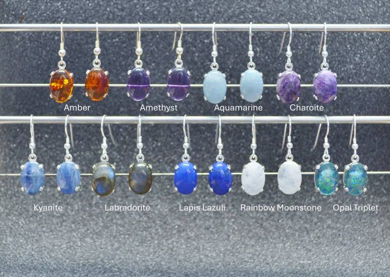 Sterling Und Oval Cabochon Statement Ohrringe - Wählen Sie Aus 7 Edelsteinen Natürliche Edelsteine, Nickelfrei Hypoallergen von AngelwearCreations