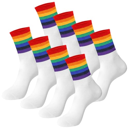 Angenster 4 Paar Pride Socken,Regenbogen Muster Socken LGBTQ Regenbogen Socks für Damen und Herren Regenbogen Gestreifte Baumwollsocken Pride Accessoires von Angenster