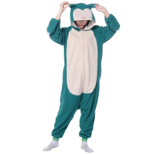 Angenster Cartoon Schlafanzug Einteiler Niedlicher, Jumpsuit Kuschelig Unisex Plüsch Onesie Pyjama für Damen Herren Tiere Pyjama Robe Strampler Nachtwäsche Cosplay-Kostüm für Winter (Hellgrün, M) von Angenster