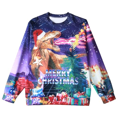 Angenster Weihnachtspullover Herren, Ugly Christmas Sweater Weihnachts Hoodie 3D-Druck Hässliche Weihnachtspullover, Einzigartig Weihnachtspullover Herren Lustig für Mottoparty Weihnacht (Stil B, S) von Angenster