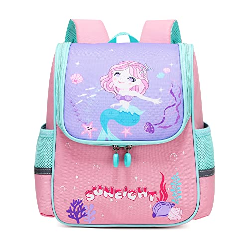 Angerat Mini Meerjungfrauen Rucksack Kinder, Süße Cartoon Lässig Kinderrucksack Mädchen Jungen Kindergartenrucksack mit Brustschnalle, Kindertasche für Kindergarten 1-6 Jahre von Angerat