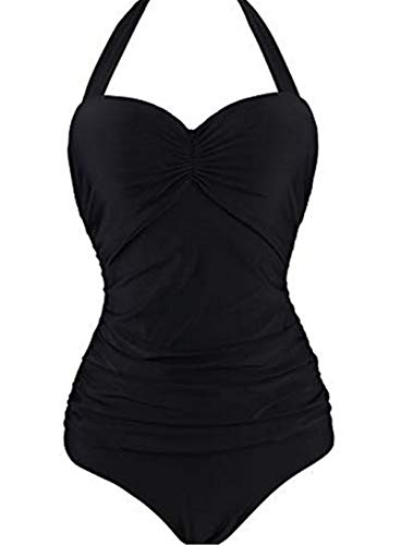 Angerella Vintage 50er Pin-Up Einteiliger Badeanzug mit Nackenband Monokini, Schwarz von Angerella