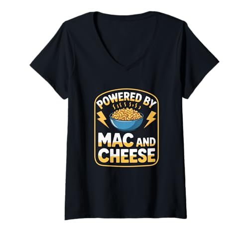 Damen Angetrieben von Mac und Käse lustig T-Shirt mit V-Ausschnitt von Angetrieben von Mac und Käsefutter