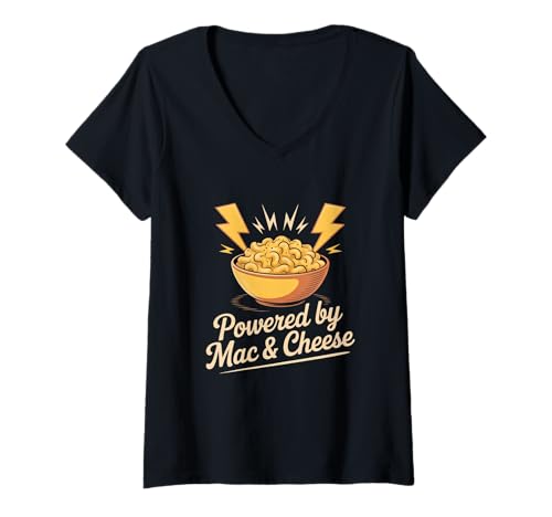 Damen Angetrieben von Mac und Käsespaß T-Shirt mit V-Ausschnitt von Angetrieben von Mac und Käsefutter