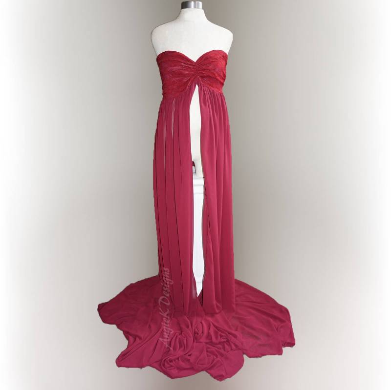 Burgundy Butterfly Flowy Chiffon Foto Session Kleid/Sweetheart Top/Longtrain/Umstandskleid/Kleidpregnancy Photo Prop/Baby Shower von AngieKDesigns