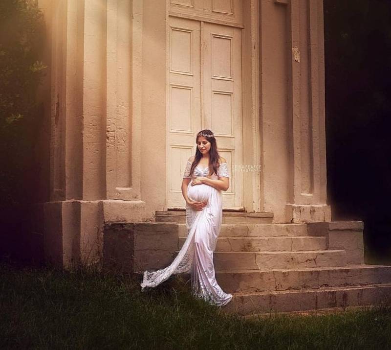 Elfenbein/Offwhitegown W Spitze Kurze Ärmel/Off Schulter Lange Zug/Soft Knit Jersey Mutterschaft Shoot Kleid/Baby-Dusche-Kleid/Plus Größen von AngieKDesigns