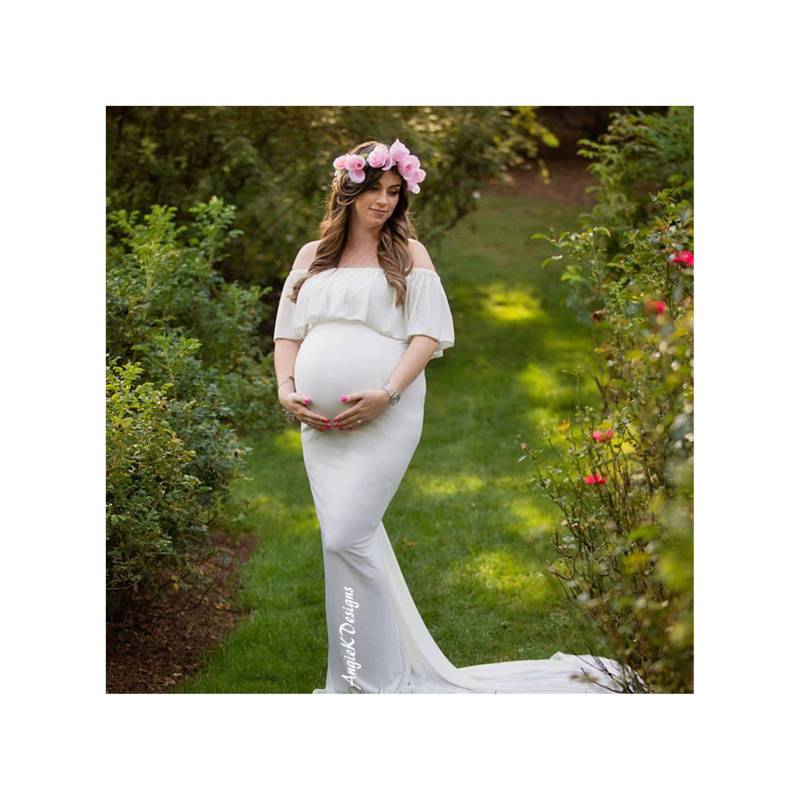 Ruffle Top Off Schulter Meerjungfrau Geschlossene Mutterschaft Kleid Schwangerschaft Foto Prop Baby Duschkleid/Mutterschaft Session von AngieKDesigns
