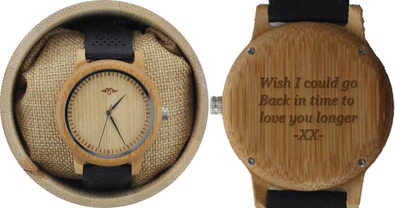 Gravierte Bambus Herrenuhr Mit Schwarzem Silikonarmband Und Ziffernblatt, Personalisierte Holz Uhr(W080 von AngieWoodCreationsCo