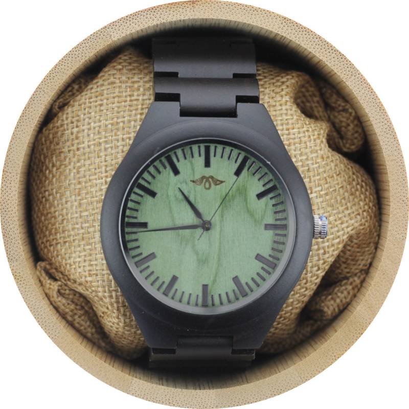 Gravierte Ebenholz Herrenuhr Mit Ebenholz-Armband Und Grünem Bambus Ziffernblatt, Personalisierte Holz Uhr(W077 von AngieWoodCreationsCo