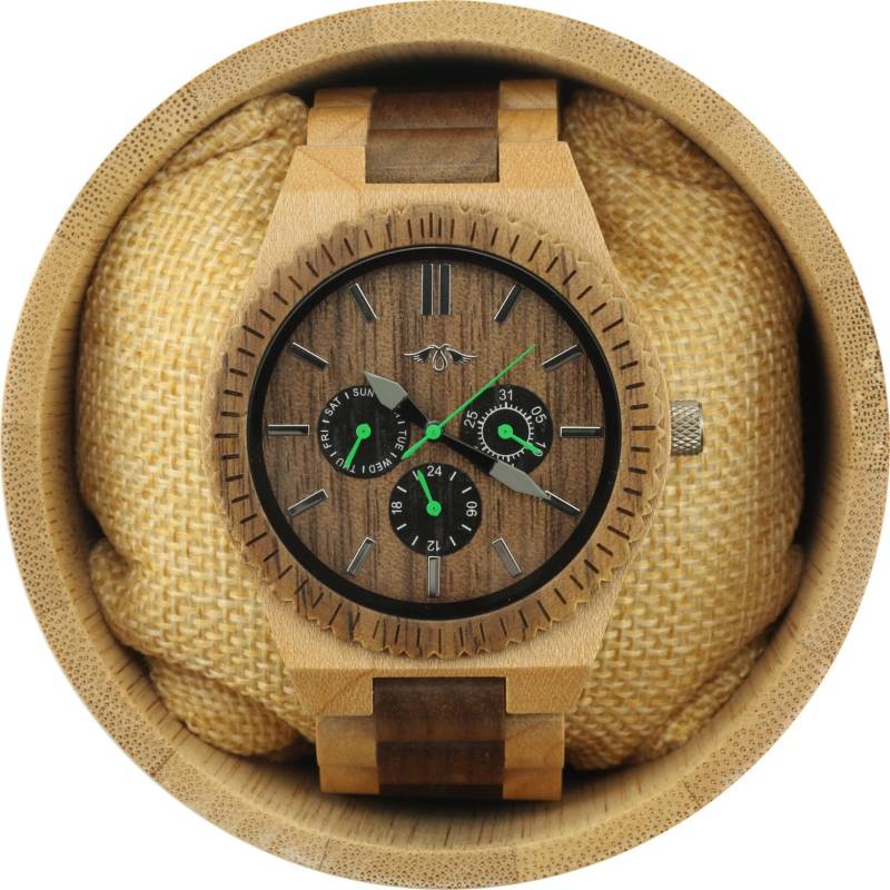 Gravierte Herrenuhr Aus Ahorn Und Schwarzem Sandelholz Mit Hilfsziffernblättern, Personalisierte Holz Uhr(W057 von AngieWoodCreationsCo