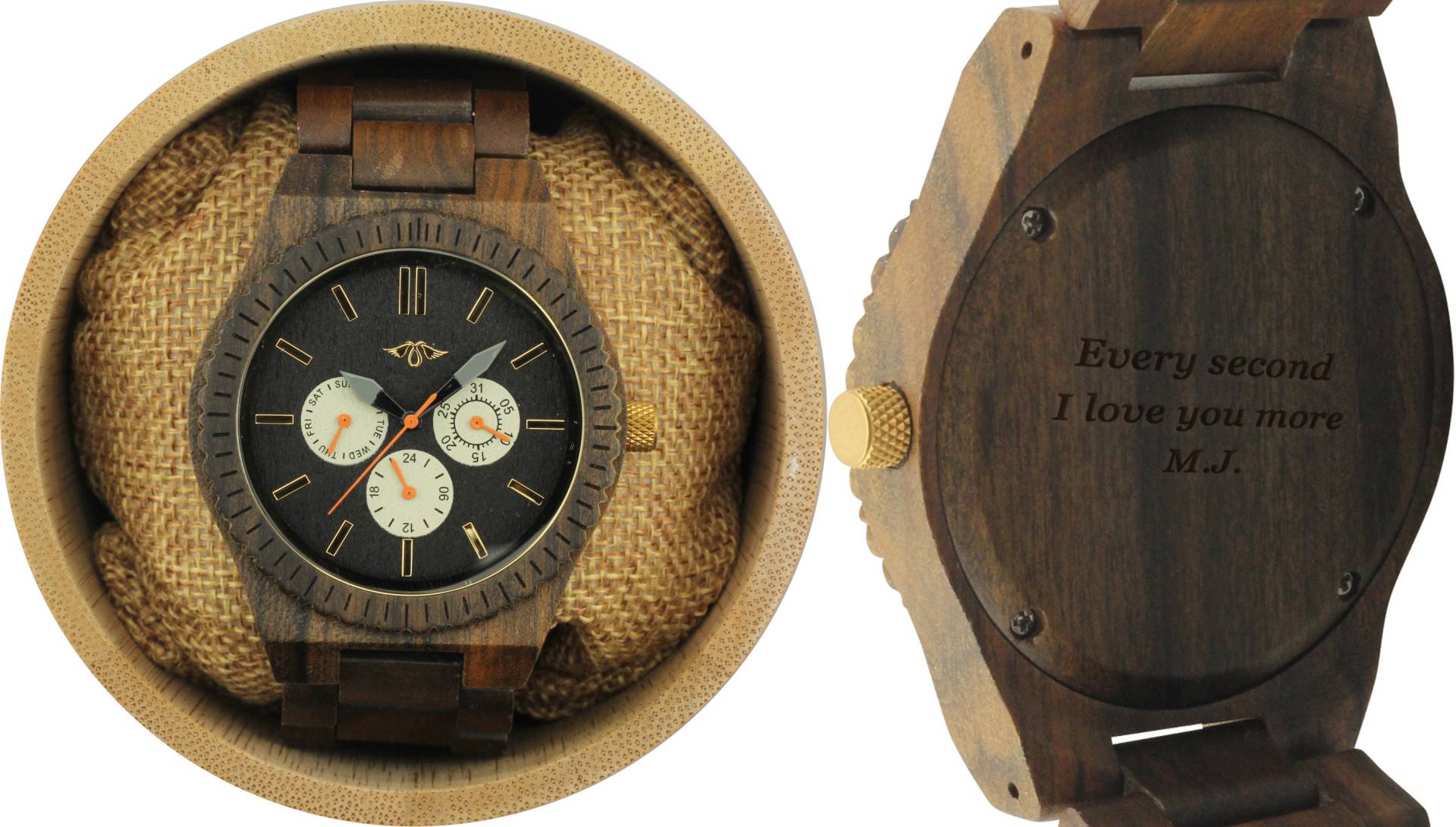 Gravierte Herrenuhr Aus Dunklem Sandelholz Mit Passendem Armband, Personalisierte Holz Uhr(W148 von AngieWoodCreationsCo