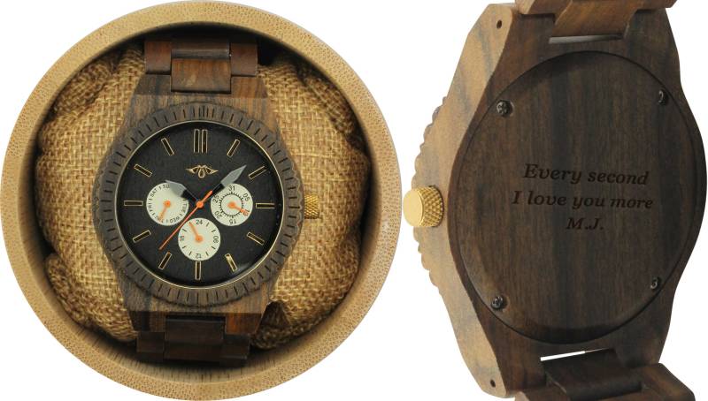 Gravierte Herrenuhr Aus Dunklem Sandelholz Mit Passendem Armband, Personalisierte Holz Uhr(W148 von AngieWoodCreationsCo