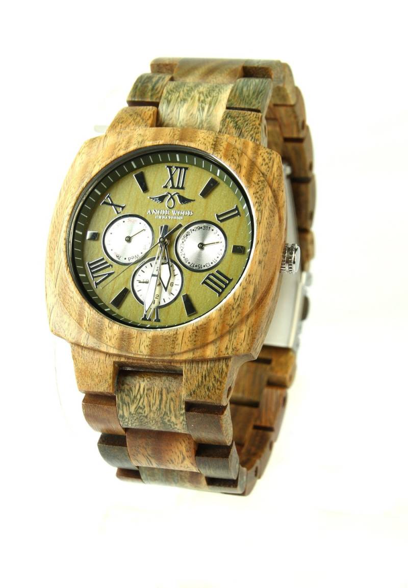 Gravierte Herrenuhr Aus Grünem Sandelholz Mit Sandelholz-Armband, Personalisierte Holz Uhr(W120 von AngieWoodCreationsCo