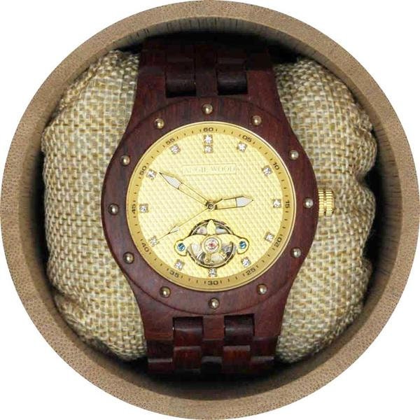 Gravierte Palisander Herrenuhr Mit Goldenem Ziffernblatt Und Selbstaufzug , Personalisierte Holz Uhr(W113 von AngieWoodCreationsCo