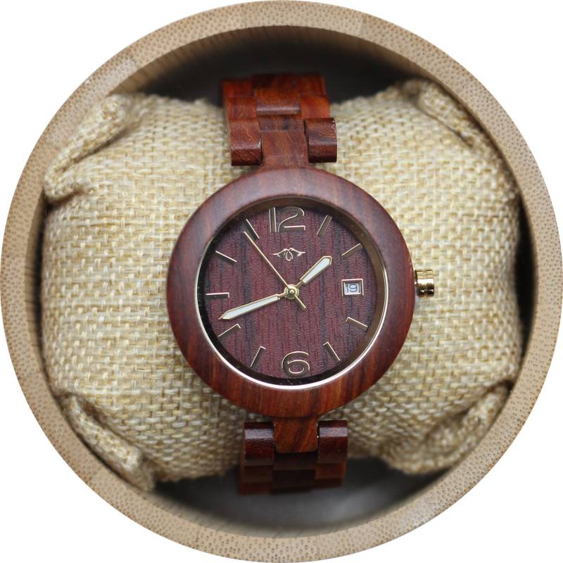 Gravierte Rote Sandelholz Damenuhr Mit Leuchtenden Goldzeigern, Personalisierte Holz Uhr(W044 von AngieWoodCreationsCo