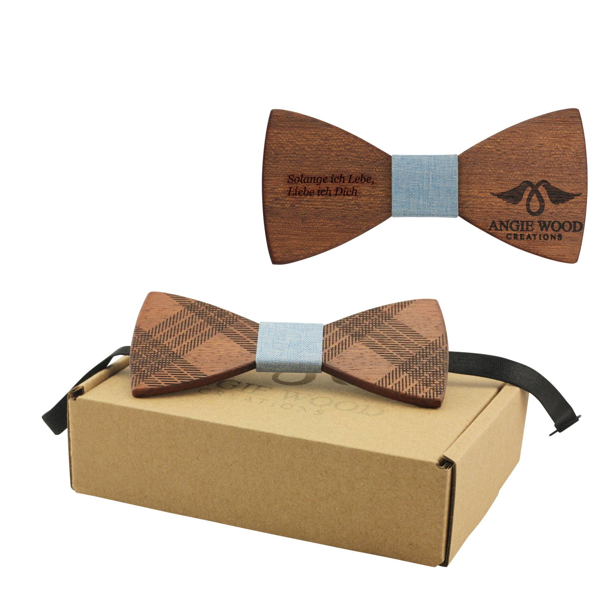 Gravierte Rote Sandelholz-Fliege Für Erwachsene Mit Karierter Gravur - Hellblaues Zentrum | B0270, Holzfliege von AngieWoodCreationsCo