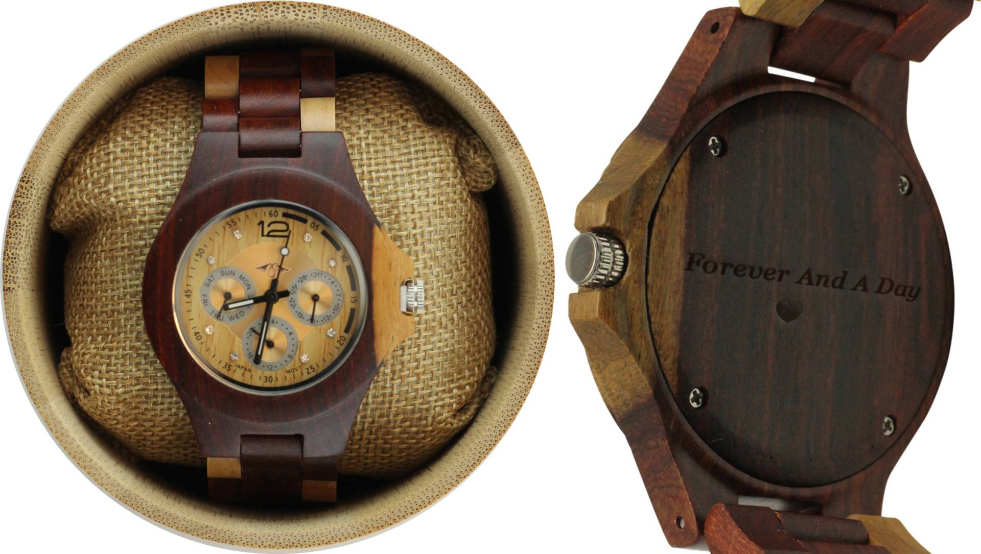 Gravierte Rote Sandelholz Herrenuhr Mit Ahorn-Akzenten Und Hilfsziffernblättern, Personalisierte Holz Uhr(W092 von AngieWoodCreationsCo