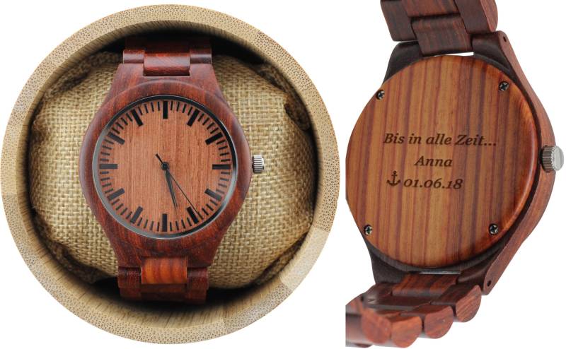 Gravierte Rote Sandelholz Herrenuhr Mit Rotem Sandelholz-Armband, Personalisierte Holz Uhr(W003 von AngieWoodCreationsCo