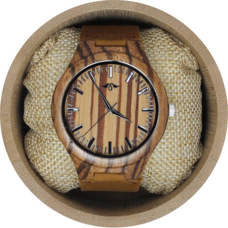 Gravierte Zebrano-Holz Herrenuhr Mit Passendem Ziffernblatt Und Lederarmband, Personalisierte Holz Uhr(W105 von AngieWoodCreationsCo