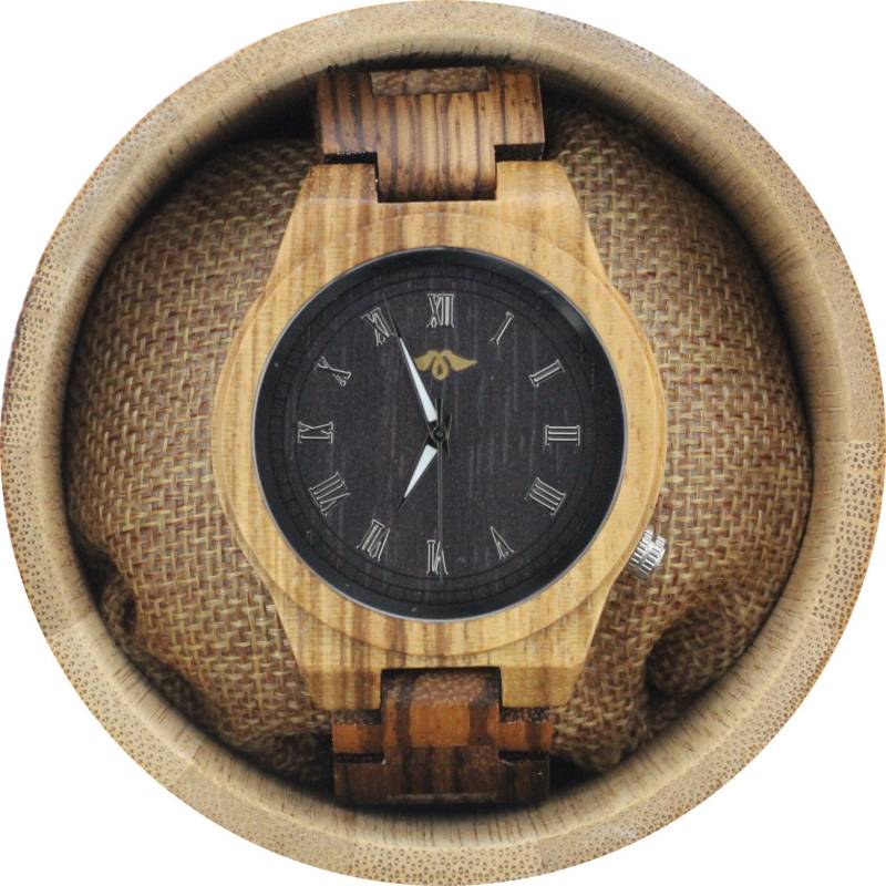 Gravierte Zebrano-Holz Herrenuhr Mit Schwarzem Ziffernblatt Und Armband, Personalisierte Holz Uhr(W072 von AngieWoodCreationsCo