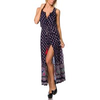 Sommerliches Damen Maxi-Kleid mit orientalischem Print, Knopfleiste, Rückenausschnitt, Tunnelzug in der Taille & hohem Beinschlitz elegant & luftig von Angies Glamour Fashion