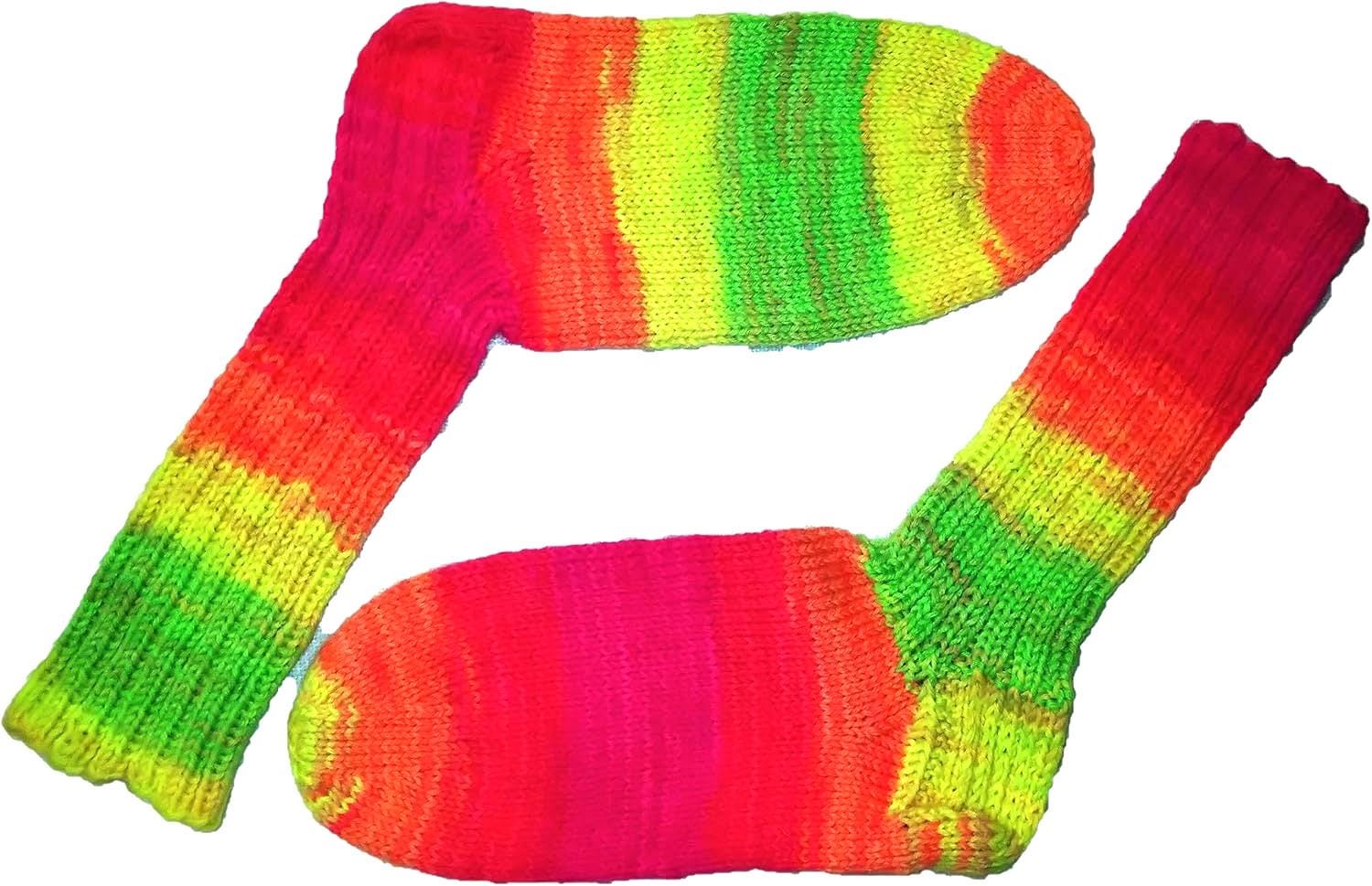 Selbstgestrickte Handgemachte Wollsocken/Regia "Fluormania Color" Größe 38 -39 6 Ply von AngiesStrickZauber