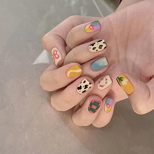 Press on Nails Kunstnägel, lang, Sarg, konisch, volle Abdeckung, glänzende Kunstnägel, Kunstnägel, Handmaniküre für Frauen (Short-Garden Rainbow) von Angivlga