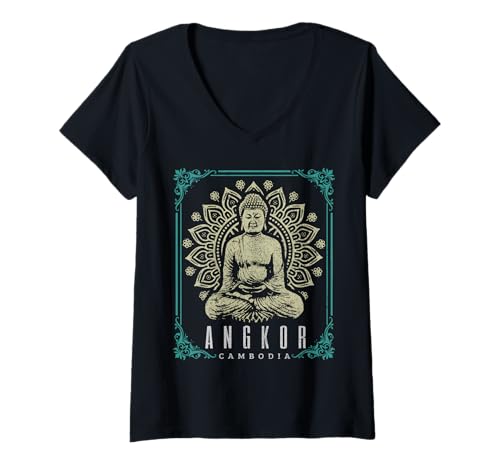 Damen Angkor Wat Kambodscha Buddha Tempel Vintage Souvenir T-Shirt mit V-Ausschnitt von Angkor Wat Kambodscha Souvenirs