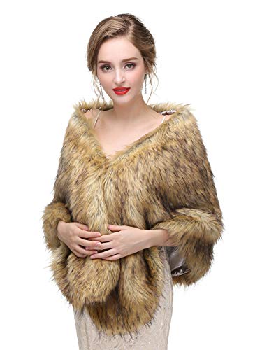 Anglacesmade Braut-Stola aus Kunstfell, Stola mit Brosche, Abendparty, warmer Umhang, hellbraun, Einheitsgröße von Anglacesmade
