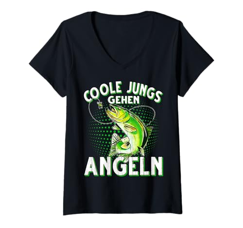 Damen Coole Jungs Gehen Angeln Fischen Angler T-Shirt mit V-Ausschnitt von Angler Angel Angeln Angelzubehör Fischer Ajeli
