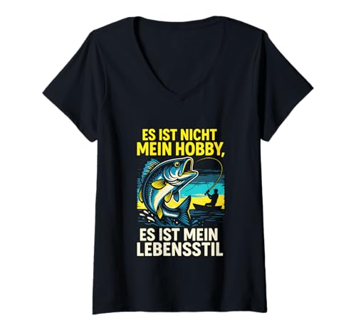 Damen Es Ist Nicht Mein Hobby, Es Ist Mein Lebenstil! T-Shirt mit V-Ausschnitt von Angler Angler Spruch Angler Lustig Humorvoll