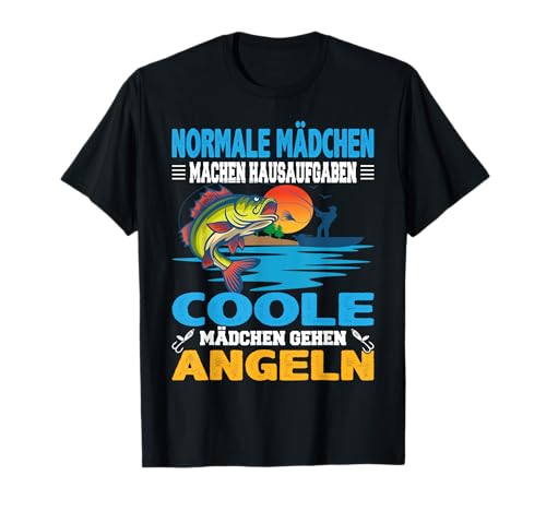 Normale Mädchen machen Hausaufgaben coole Mädchen Angeln T-Shirt von Angler Fischer Angelrute lustige Angler Geschenke