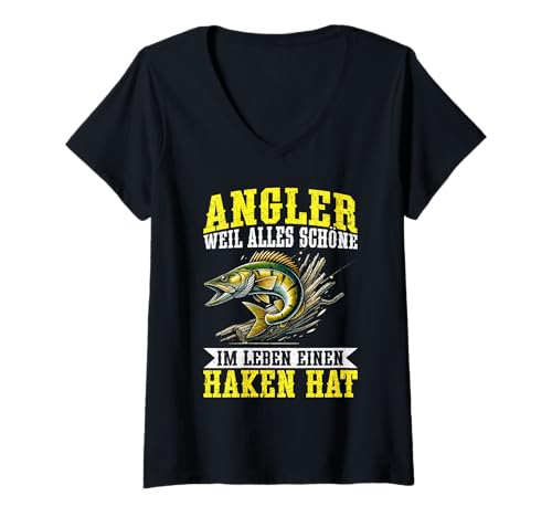 Damen Angler Weil Alles Schöne Im Leben Einen Haken Hat Angeln T-Shirt mit V-Ausschnitt Damen Angler Weil Alles Schöne Im Leben Einen Haken Hat Angeln T-Shirt mit V-Ausschnitt von Angler Fischjäger Angelurlaub Fischer Angelzubehör
