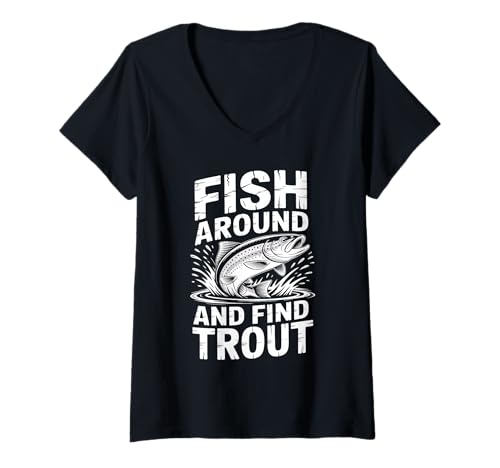 Damen Fish Around and Find Trout Vintage Fishing T-Shirt mit V-Ausschnitt Damen Fish Around and Find Trout Vintage Fishing T-Shirt mit V-Ausschnitt von Angler Fishing Trout Humor Outdoor Lake River