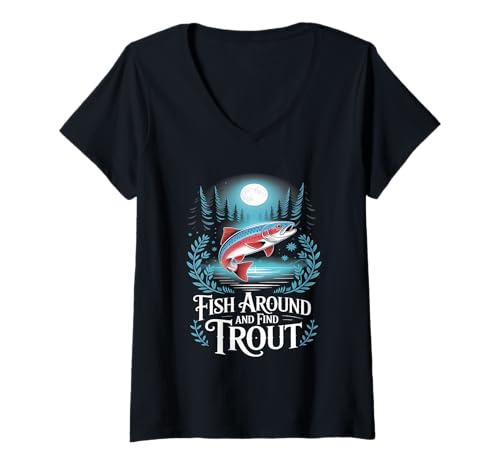 Damen Fish Around and Find Trout Vintage Fishing T-Shirt mit V-Ausschnitt Damen Fish Around and Find Trout Vintage Fishing T-Shirt mit V-Ausschnitt von Angler Fishing Trout Humor Outdoor Lake River