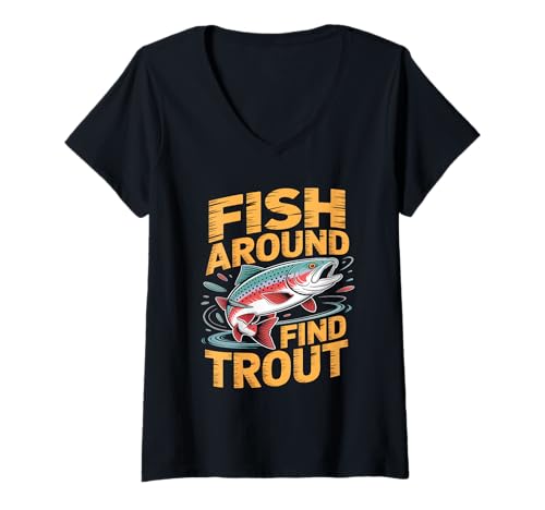 Damen Fish Around and Find Trout Vintage Fishing T-Shirt mit V-Ausschnitt Damen Fish Around and Find Trout Vintage Fishing T-Shirt mit V-Ausschnitt von Angler Fishing Trout Humor Outdoor Lake River