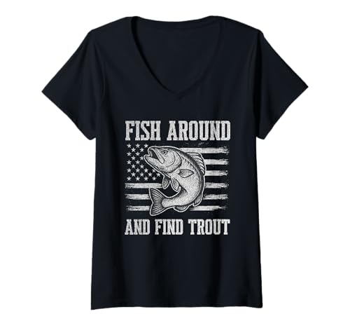 Damen Fish Around and Find Trout Vintage Fishing T-Shirt mit V-Ausschnitt Damen Fish Around and Find Trout Vintage Fishing T-Shirt mit V-Ausschnitt von Angler Fishing Trout Humor Outdoor Lake River