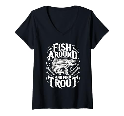 Damen Fish Around and Find Trout Vintage Fishing T-Shirt mit V-Ausschnitt Damen Fish Around and Find Trout Vintage Fishing T-Shirt mit V-Ausschnitt von Angler Fishing Trout Humor Outdoor Lake River