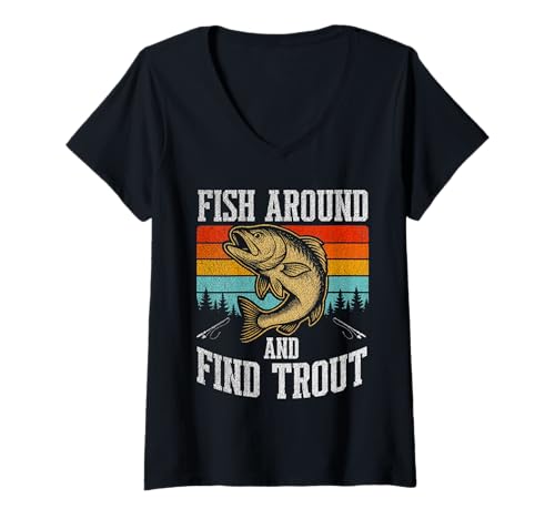 Damen Fish Around and Find Trout Vintage Fishing T-Shirt mit V-Ausschnitt Damen Fish Around and Find Trout Vintage Fishing T-Shirt mit V-Ausschnitt von Angler Fishing Trout Humor Outdoor Lake River
