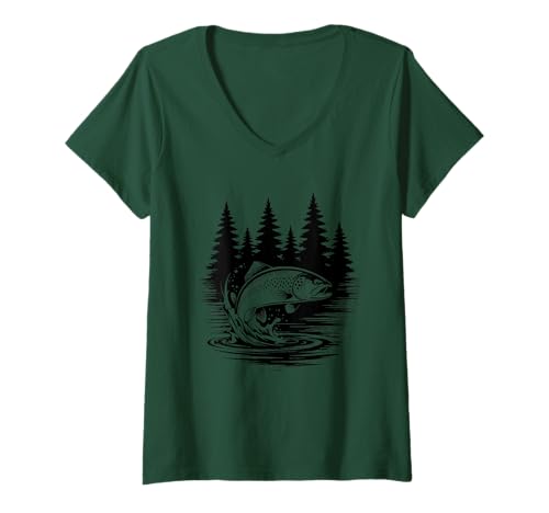 Damen Cooles Forellen Angler Geschenk Forelle Angeln Forellen T-Shirt mit V-Ausschnitt von Angler Geschenke Forellenangeln Forellensee