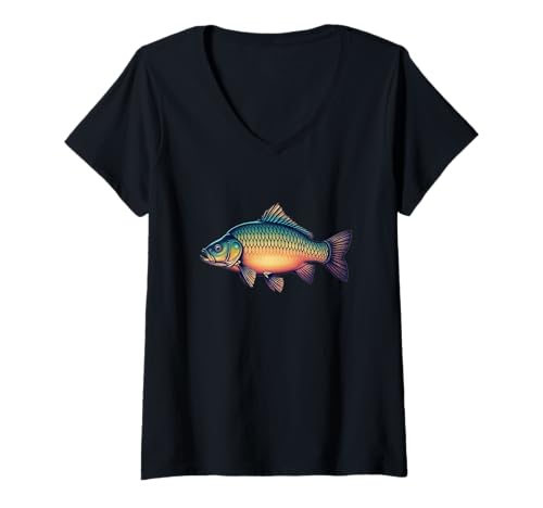 Damen Angel t Shirt Herren Karpfen Hoodie Fischer Fisch Angler T-Shirt mit V-Ausschnitt von Angler Shirts für Herren & Kinder Angeln Geschenke