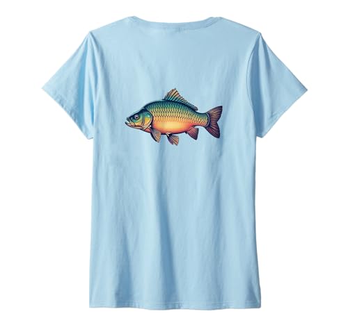 Damen Karpfen Angeln T-Shirt Karpfen Grafik Fischer Fisch Angler T-Shirt mit V-Ausschnitt von Angler Shirts für Herren & Kinder Angeln Geschenke