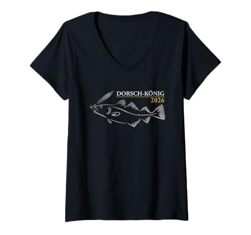 Damen Dorsch Angeln Must Have Angeltour 2026 Dorschkönig Angler T-Shirt mit V-Ausschnitt von Angler Zubehör und Dorsch Angeln Must Have
