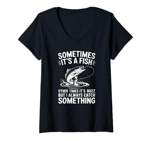Damen Manchmal ist es EIN Fisch manchmal EIN Rauschwitz T-Shirt mit V-Ausschnitt von Angler und Bierwitz für Outdoorfreunde