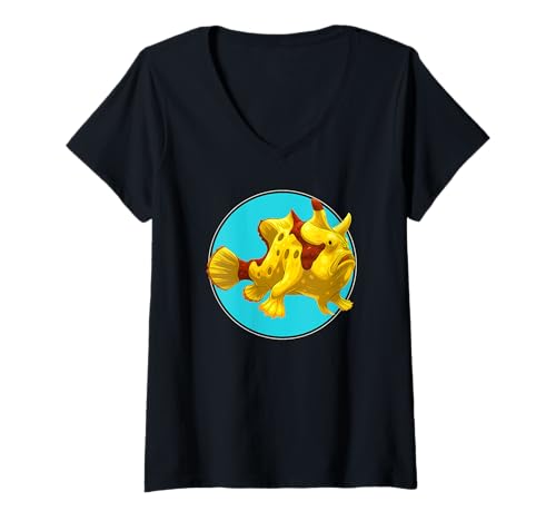 Damen Anglerfische Anglerfisch T-Shirt mit V-Ausschnitt Damen Anglerfische Anglerfisch T-Shirt mit V-Ausschnitt von Anglerfische Anglerfisch Tier Shop